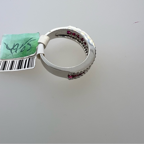 14k White Gold Diamond & Ruby Band Ring - Picture 8 of 8